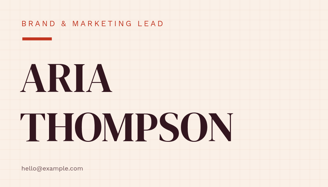 Aria Thompson's Rezoomee business card — front