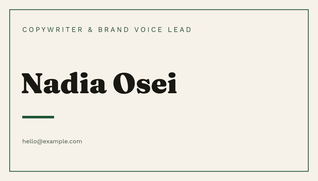 Nadia Osei's Rezoomee business card — front